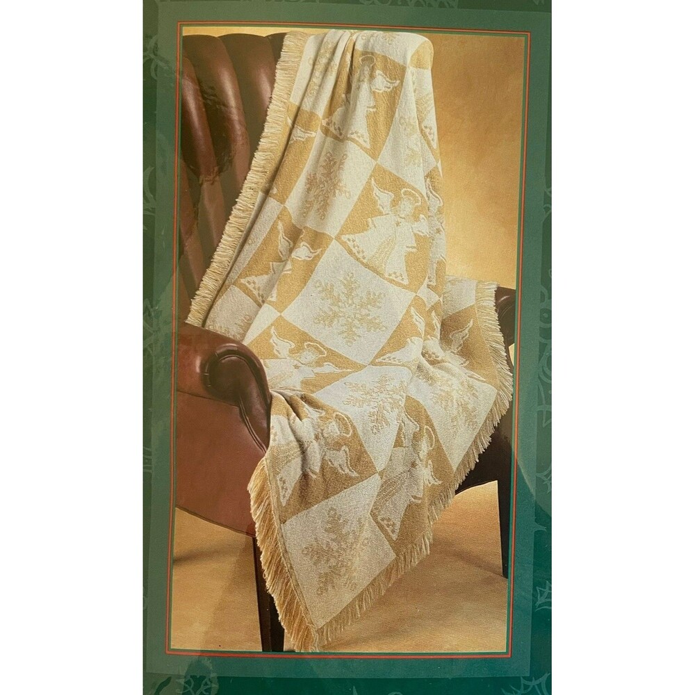 Dayton Hudson NEW Holiday Throw Blanket Angels Snowflakes 50"X60" Tan White